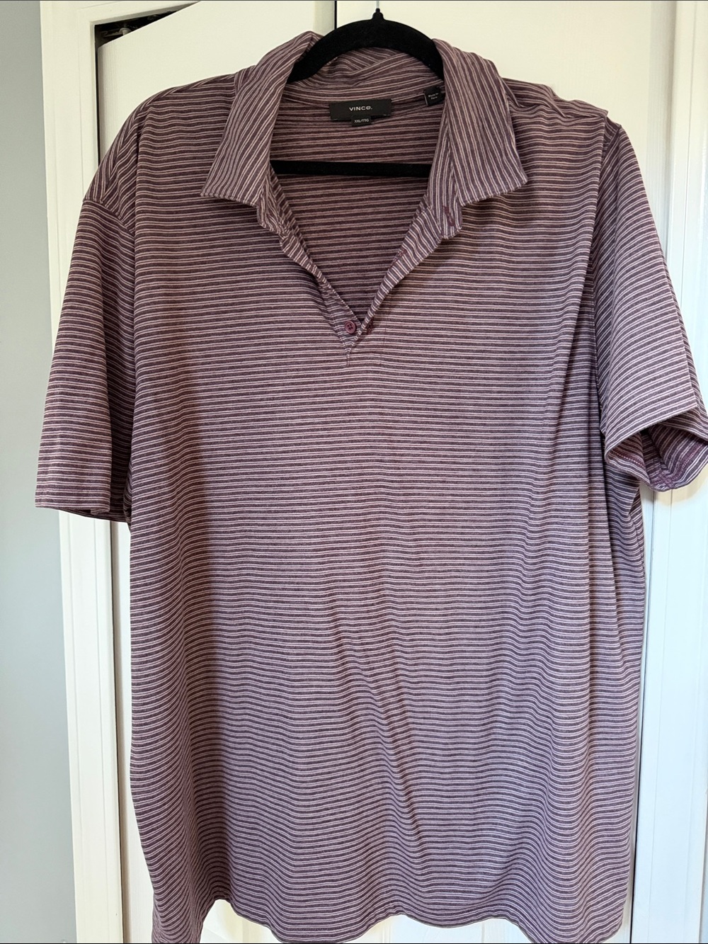 Vince Striped Short-Sleeve Polo — Mauve and Gray